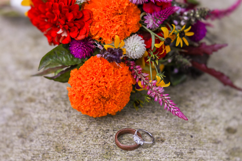 Locally grown flowers with rings at a Savannah Elopement