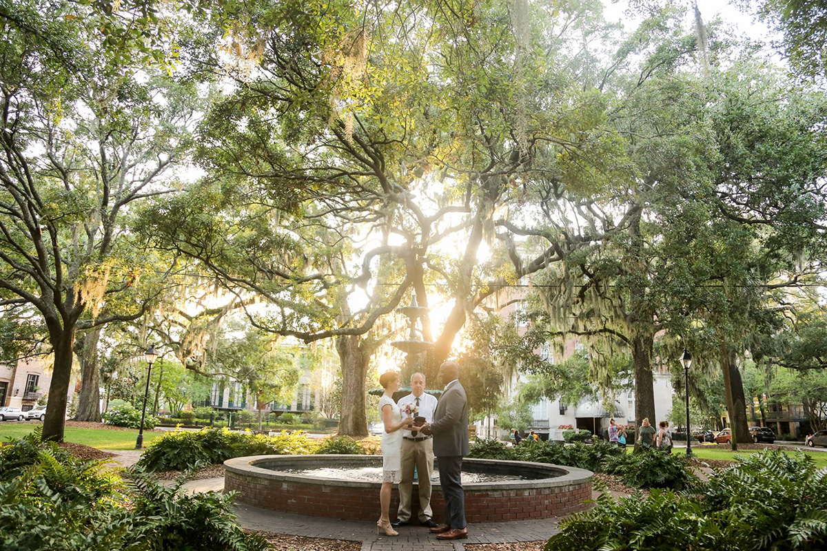 Elopement in Lafayette Square during the golden hour