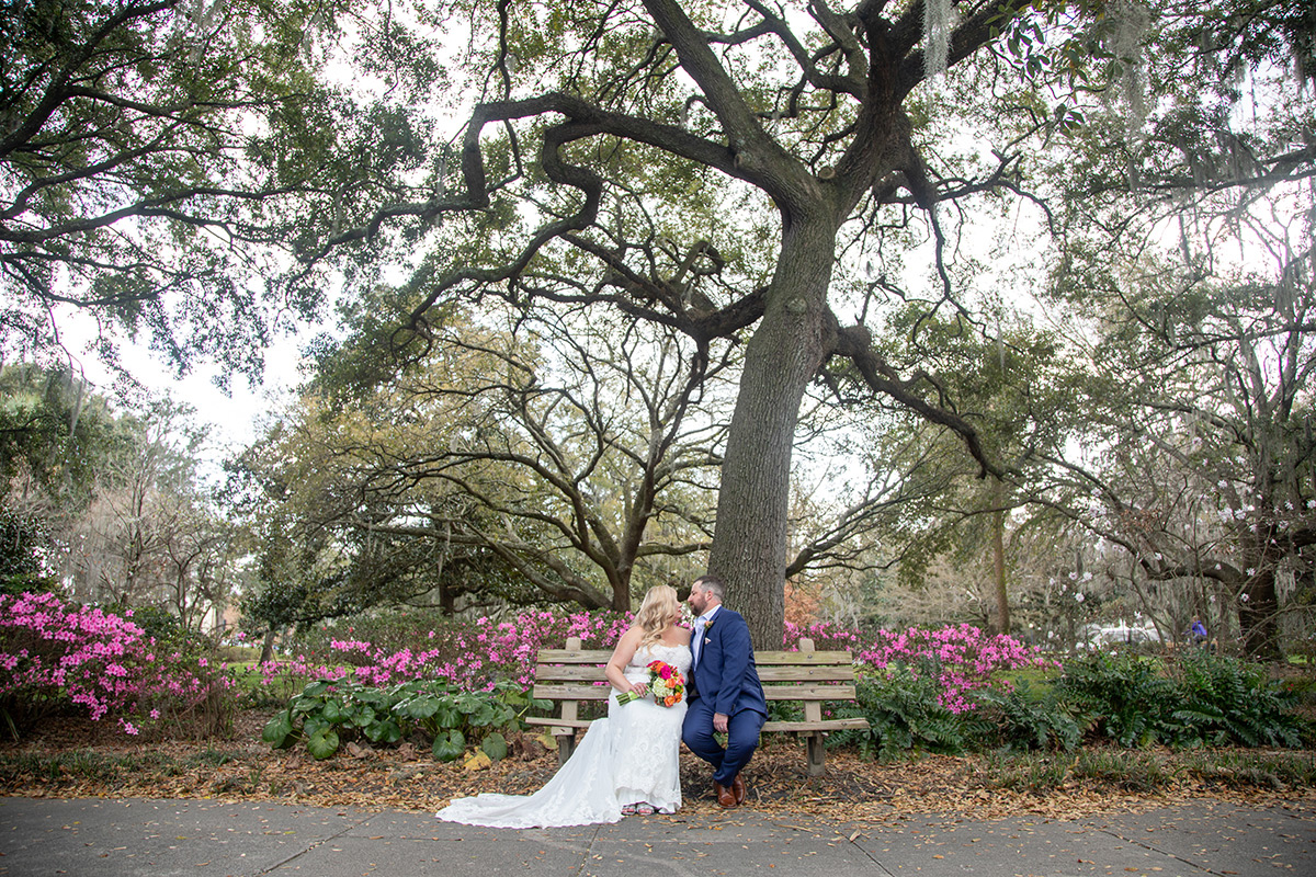 Forsyth park in the spring with azaleas