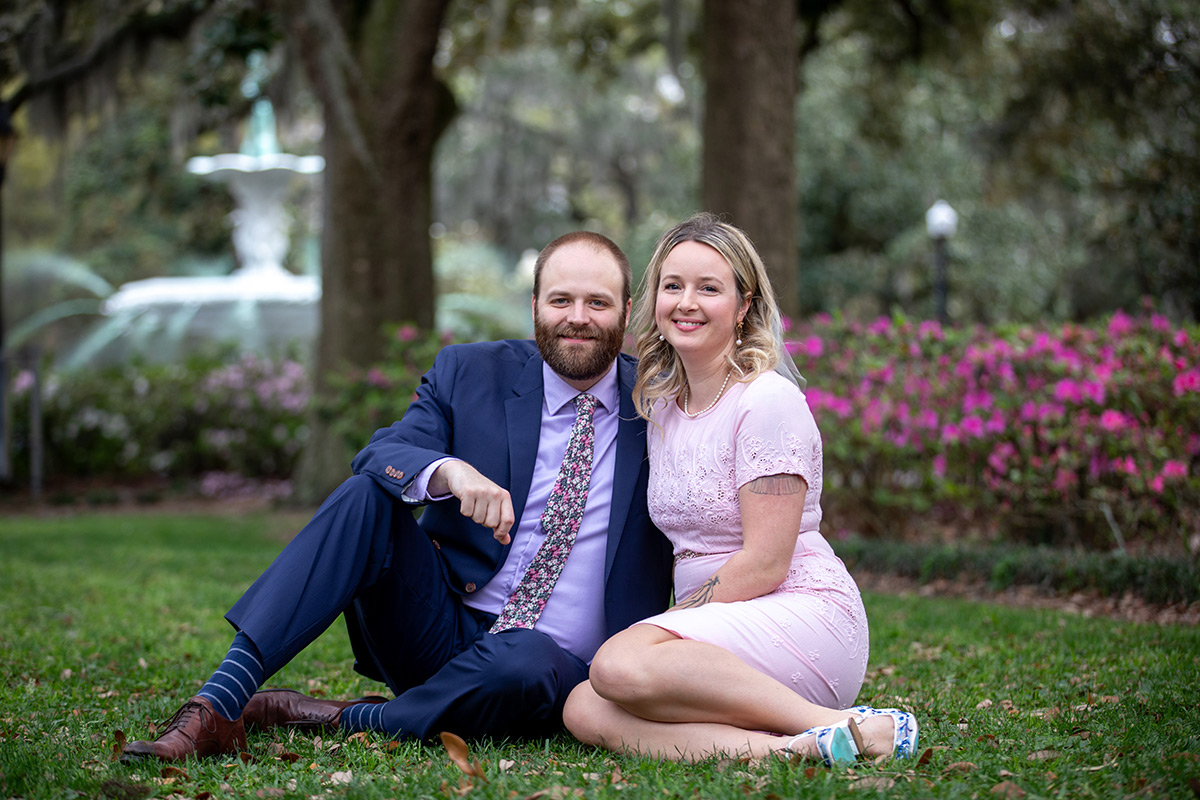 Sweet couple after their Forsyth Park elopement